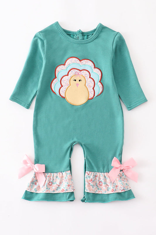 Teal turkey applique romper