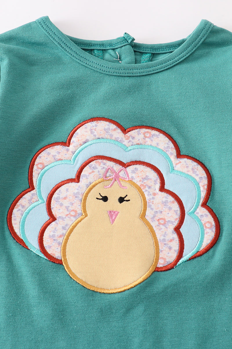 Teal turkey applique romper 12M