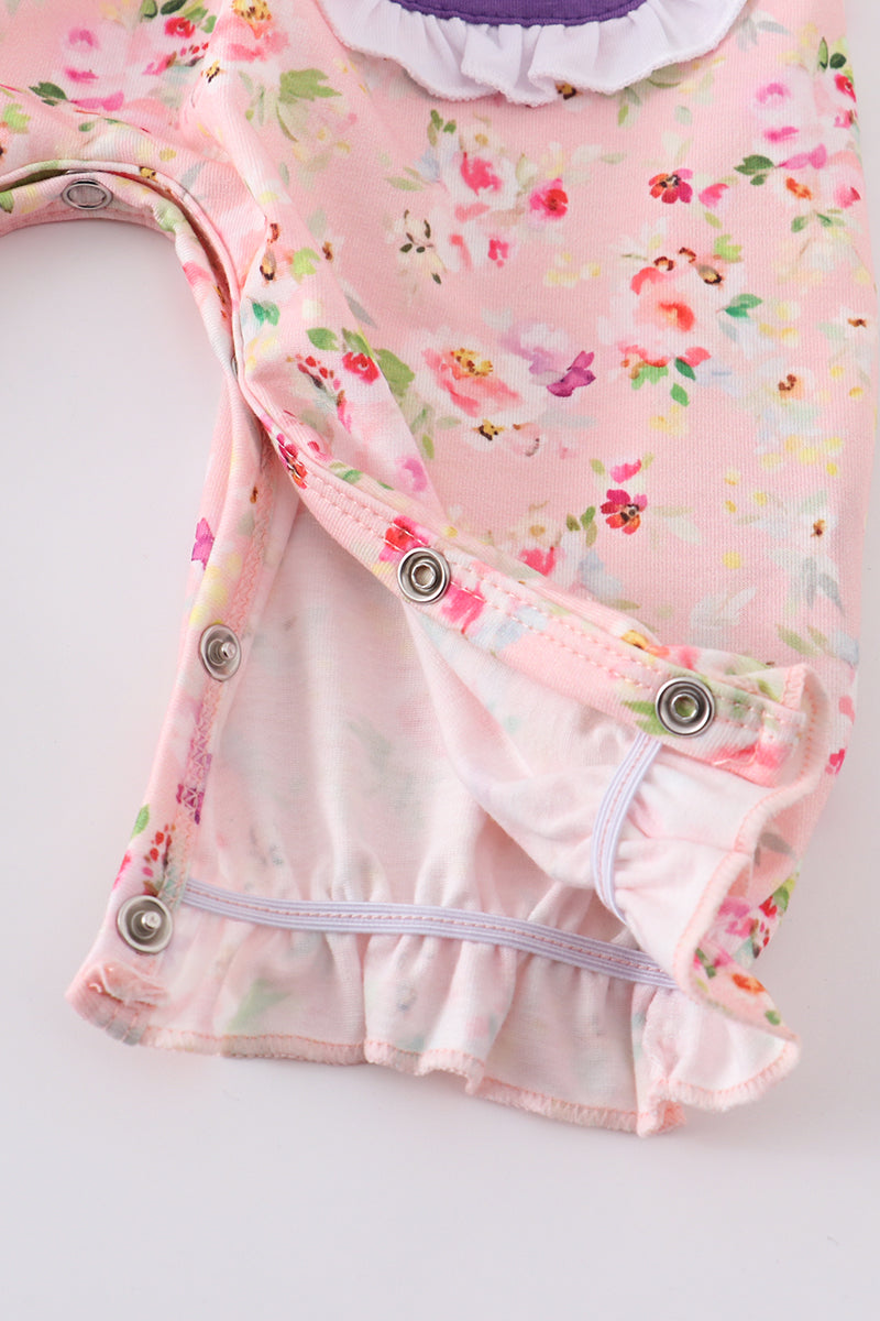 Floral princess embroidery pocket girl romper