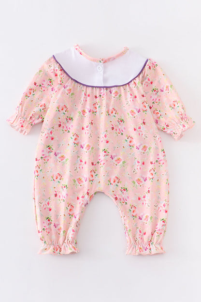 Floral princess embroidery pocket girl romper