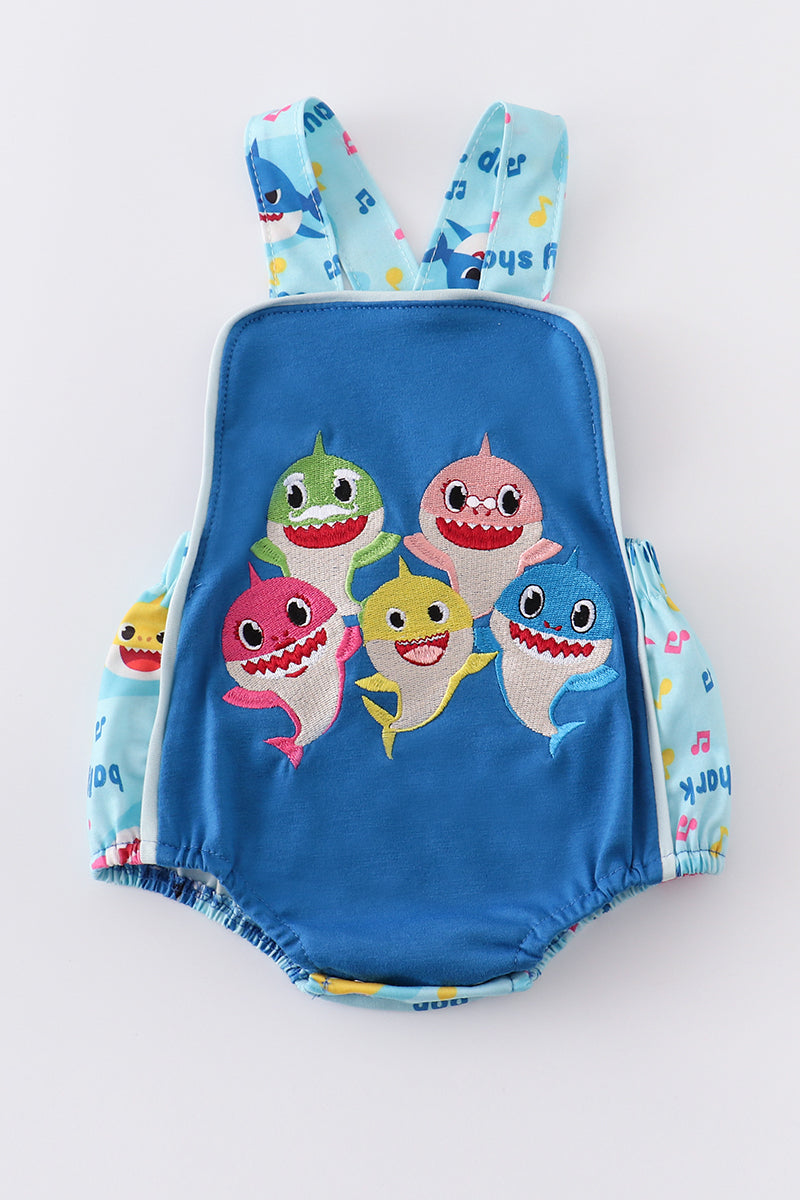 Blue shark embroidry baby boy bubble