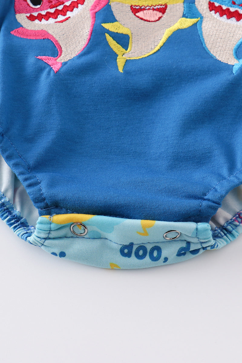 Blue shark embroidry baby boy bubble