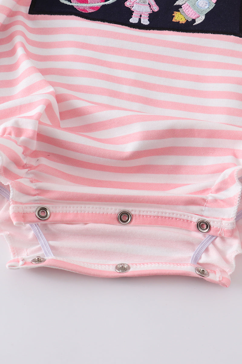 Pink astronaut embroidery stripe girl romper