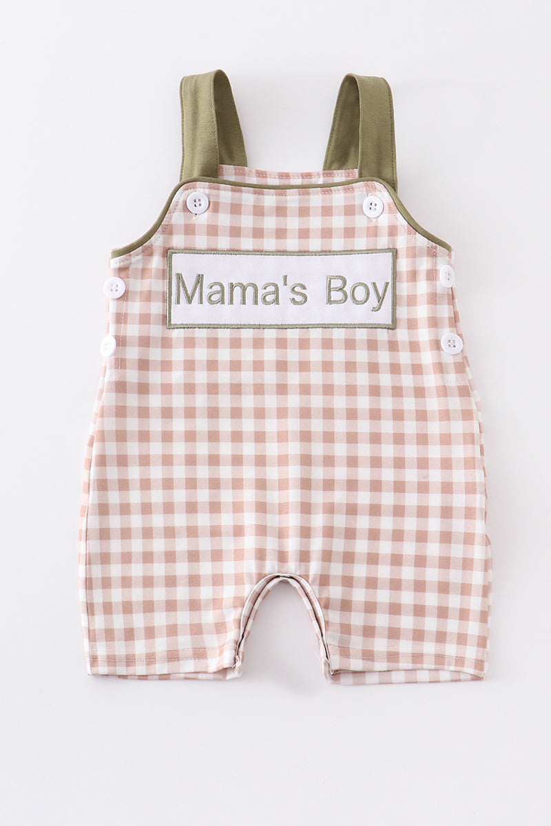 Green Mama's boy embroidery boy romper