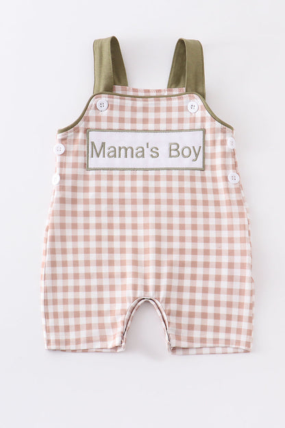 Green Mama's boy embroidery boy romper