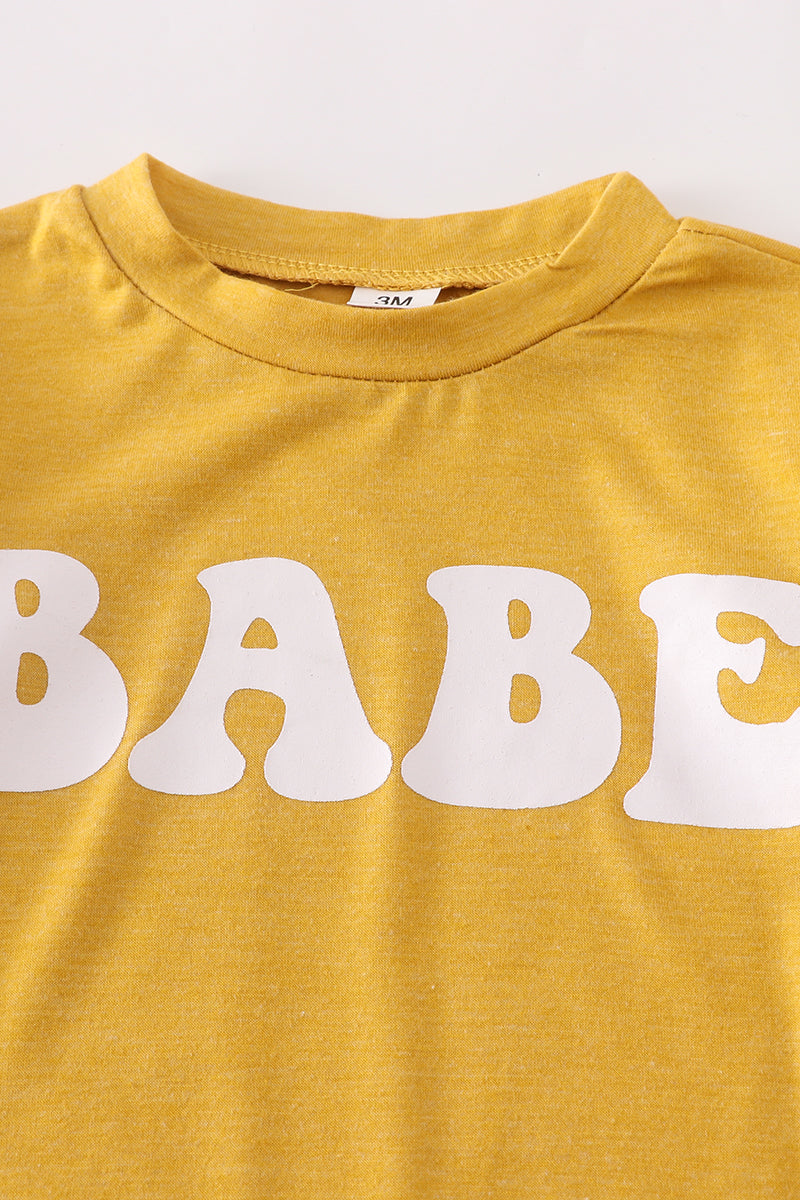 Mustard BABE sweatshirt romper 12M