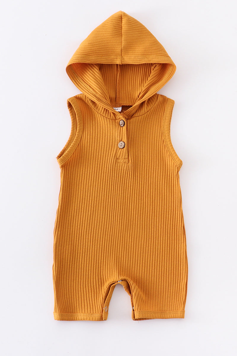 Mustard ribbed cotton baby sleeveless hoodie