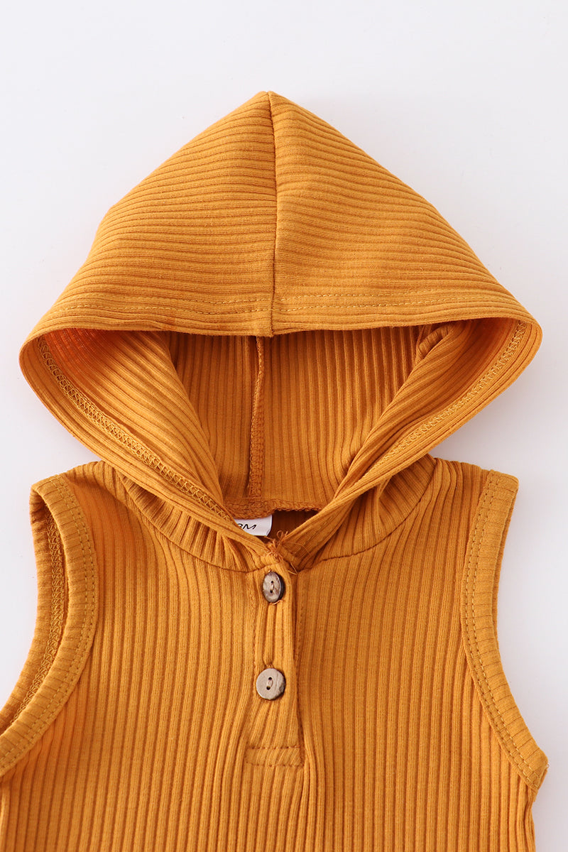 Mustard ribbed cotton baby sleeveless hoodie 12M