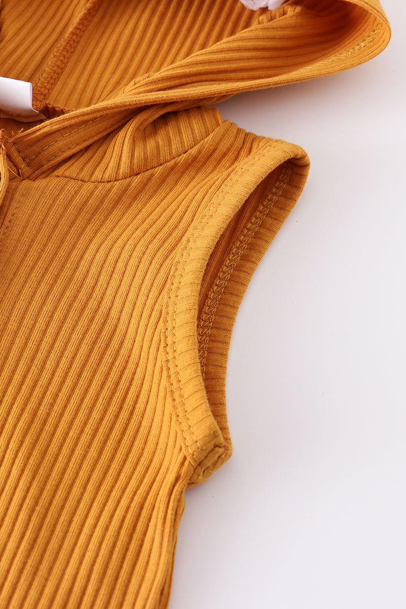 Mustard ribbed cotton baby sleeveless hoodie