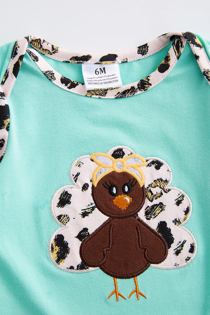 Mint leopard turkey ruffle baby romper 12M