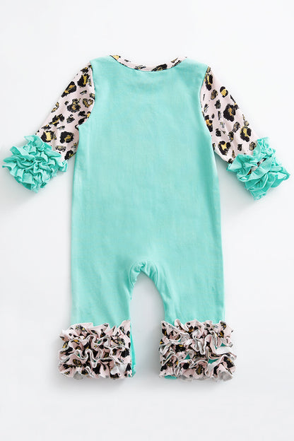 Mint leopard turkey ruffle baby romper Bundle (1 of 3M 6M 12M 18M 24M)