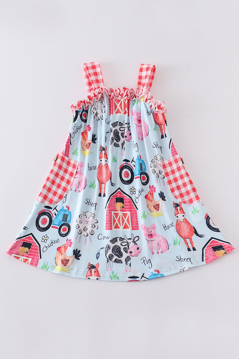 Blue farm animals girl dress 2