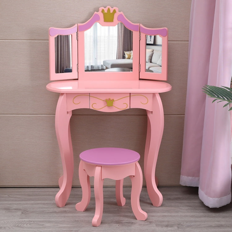 Children Three Foldable Mirrors Curved Legs Single Drawer Dressing Table, Table Size: