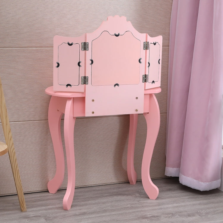 Children Three Foldable Mirrors Curved Legs Single Drawer Dressing Table, Table Size: