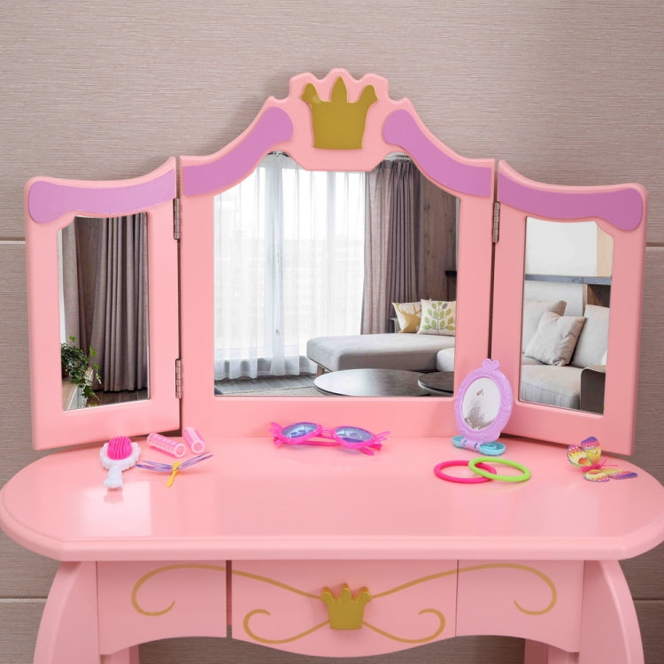 Children Three Foldable Mirrors Curved Legs Single Drawer Dressing Table, Table Size: