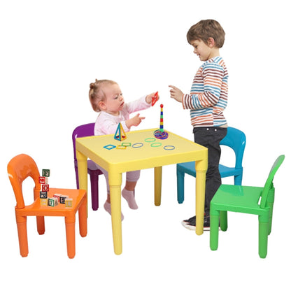 5 in 1 Children Plastic Table + 4 Chairs Set, Table Size: