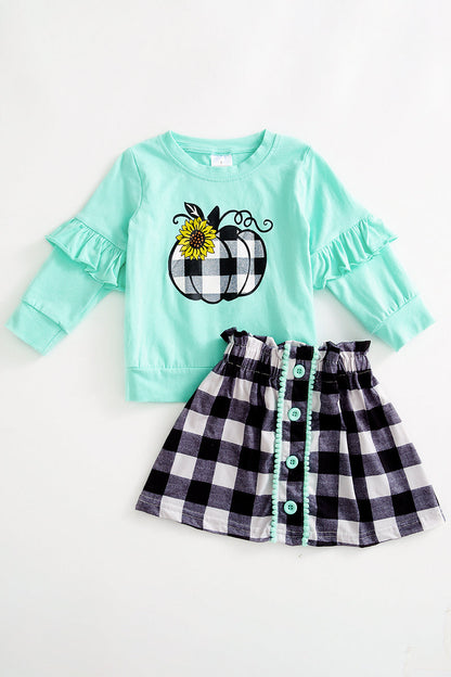 Mint plaid pumpkin skirt outfit 2