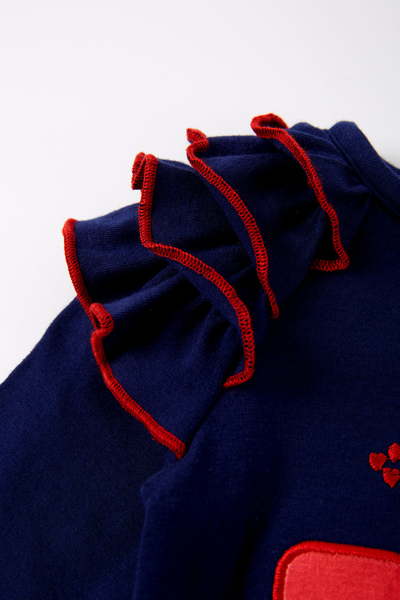 Navy truck heart applique ruffle baby romper 18M