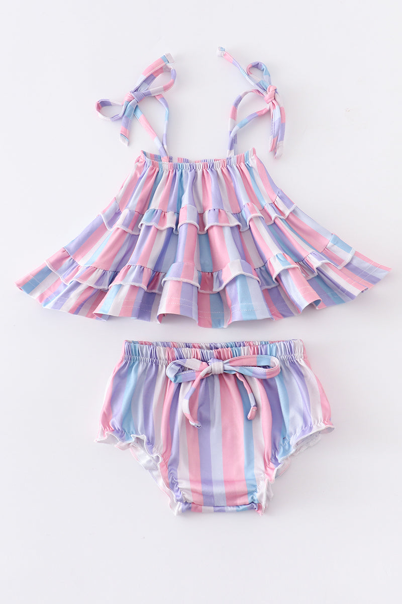 Purple stripe strap baby set