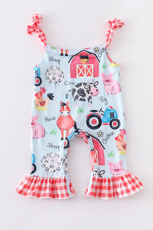 Blue farm animals jumpsuit