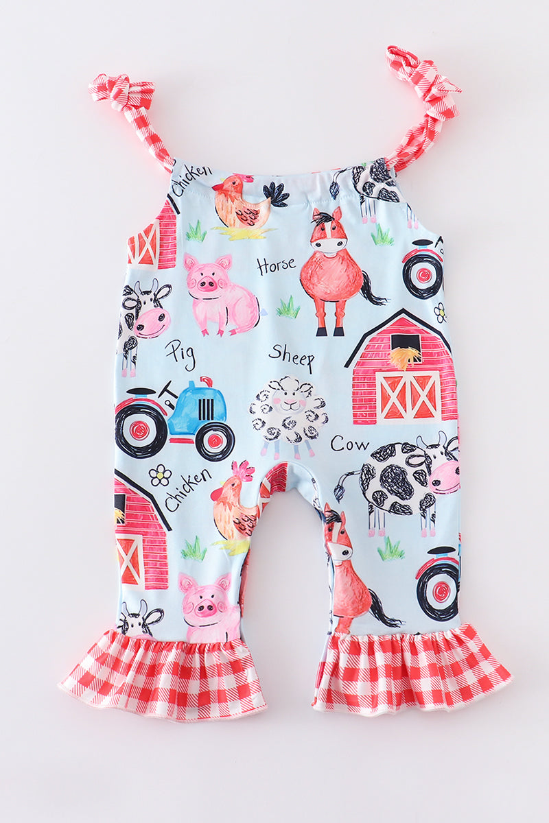 Blue farm animals jumpsuit