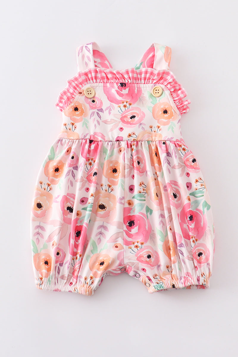 Pink floral ruffle baby romper