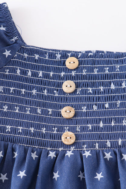 Blue star smocked baby romper 12M