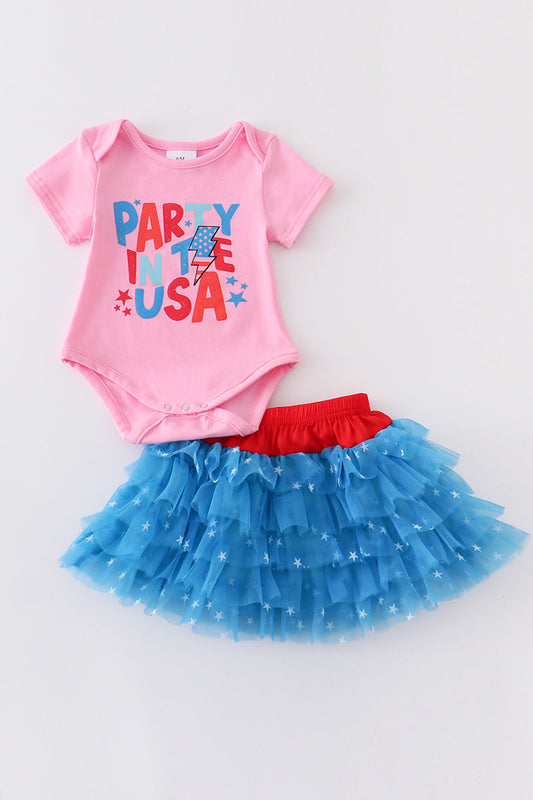 Pink "party in the usa" baby skirt set