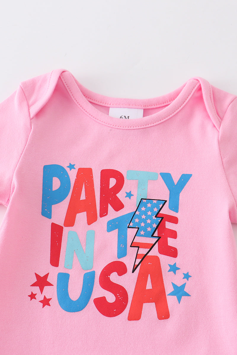 Pink "party in the usa" baby skirt set 12M