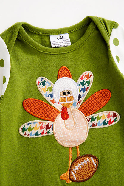 Green turkey applique ruffle baby romper 12M