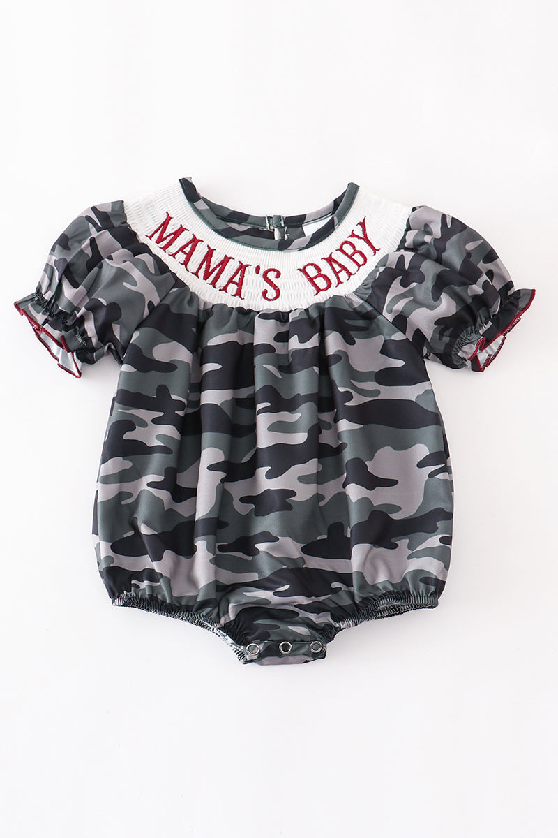 Camouflage "MAMA'S GIRL" smocked baby romper