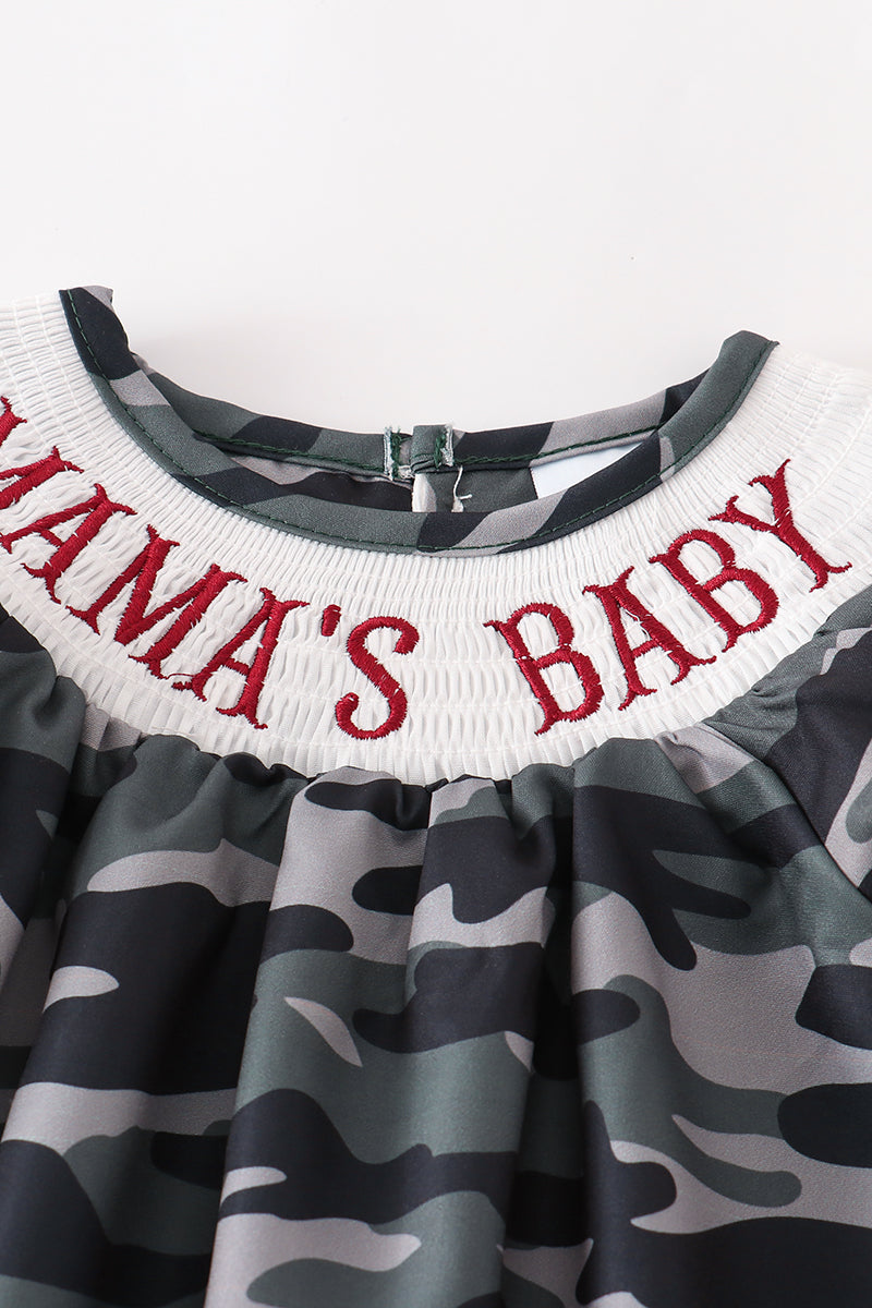 Camouflage "MAMA'S GIRL" smocked baby romper 12M