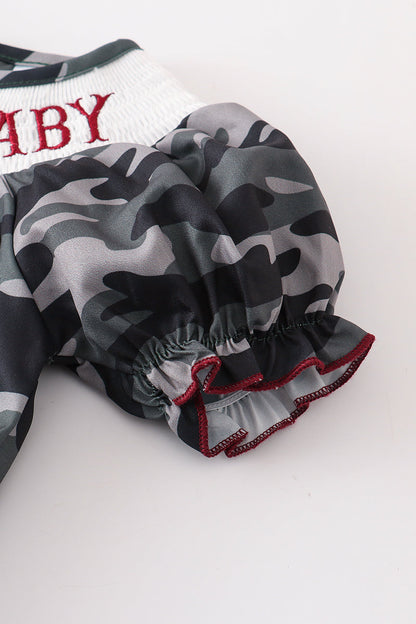 Camouflage "MAMA'S GIRL" smocked baby romper