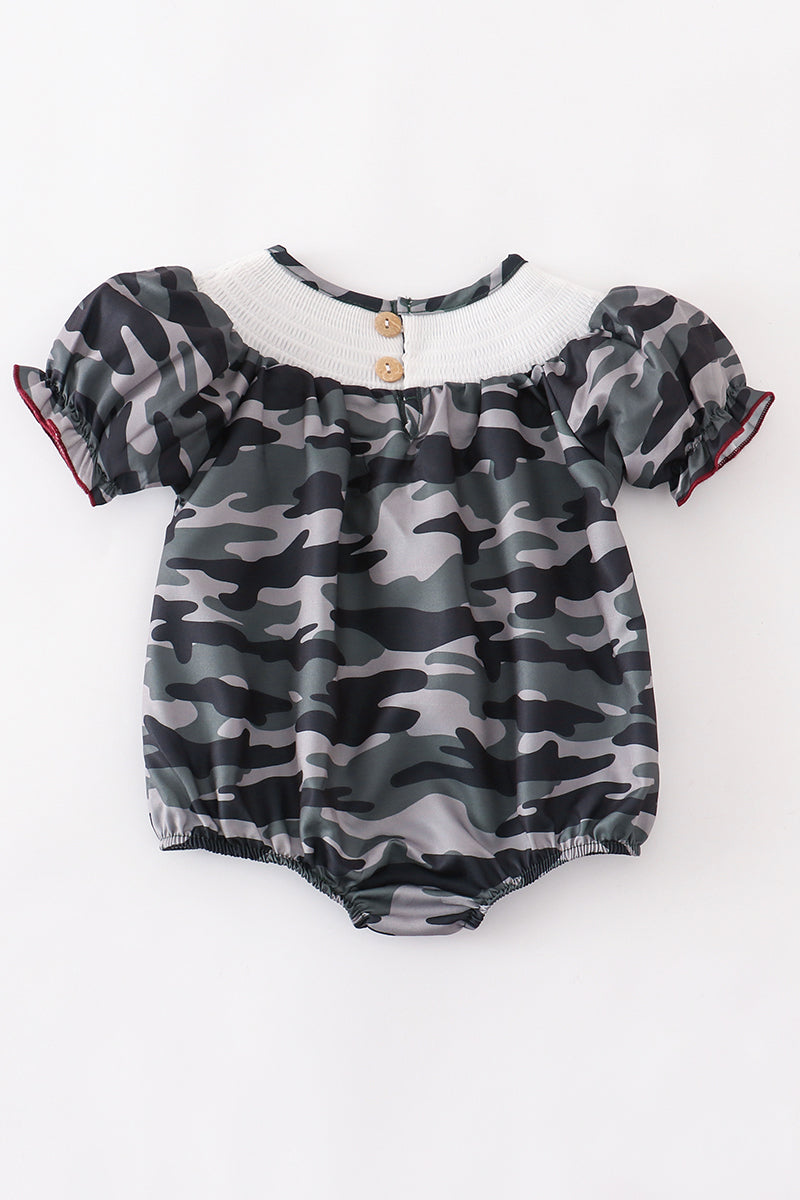 Camouflage "MAMA'S GIRL" smocked baby romper